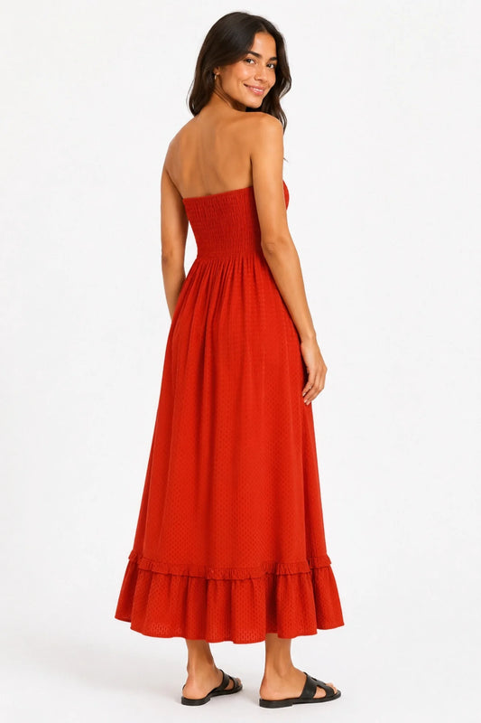 Vestido Textura rojo lateral - vestido fluido de viscosa - Naiala Moda