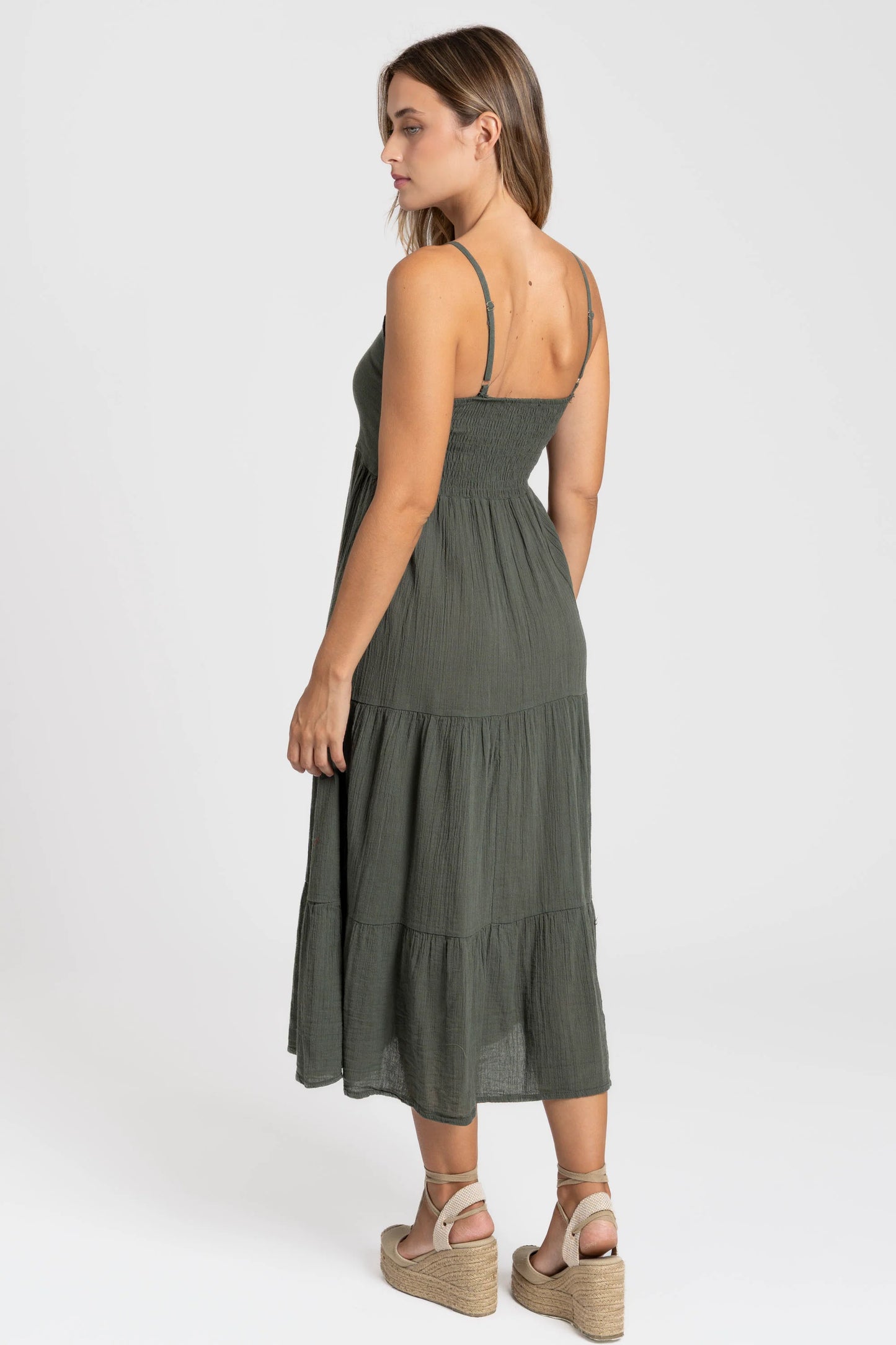 Vestido Largo Siena Algodón con tirantes finos - Color Caqui