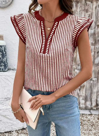 Blusa "Rayas Riviera" – Doble Volante y Cuello en V