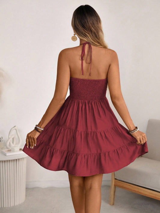 Vestido Corto "Naxos" – Espalda Descubierta y Doble Volante