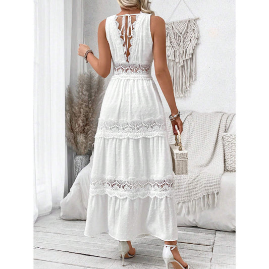 Espalda abierta con detalles de encaje en vestido largo boho