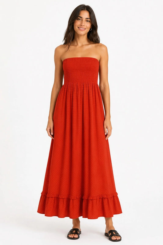 Vestido Textura rojo - vestido largo de viscosa italiana - Naiala Moda