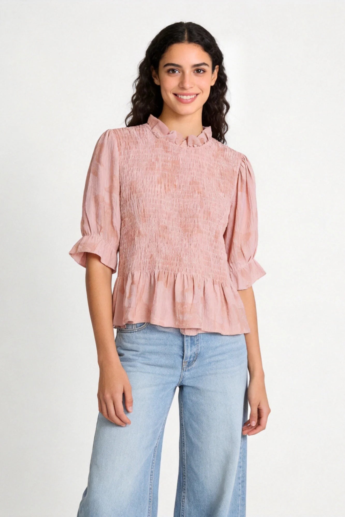 Blusa Textura Rosa manga corta tejido fluido - Naiala Moda