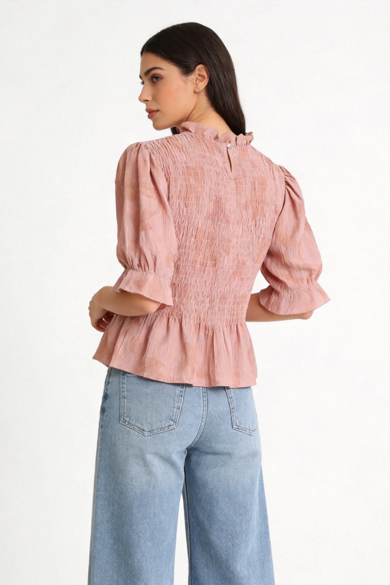 Blusa Textura Rosa manga corta tejido fluido - Naiala Moda