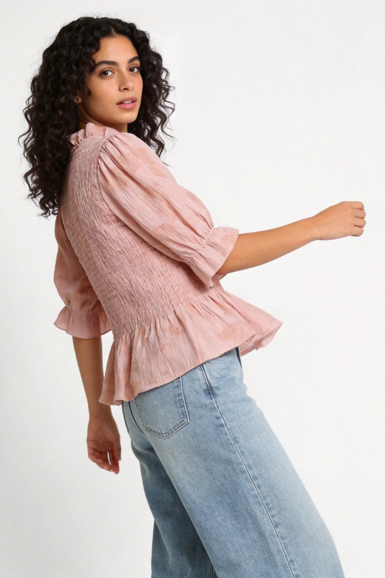 Blusa Textura Rosa manga corta tejido fluido - Naiala Moda