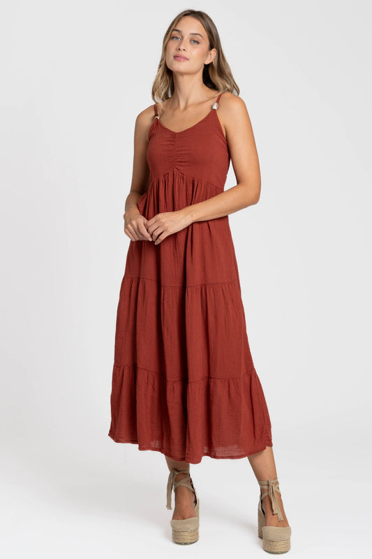Vestido Largo Siena Algodón con tirantes finos - Color Teja