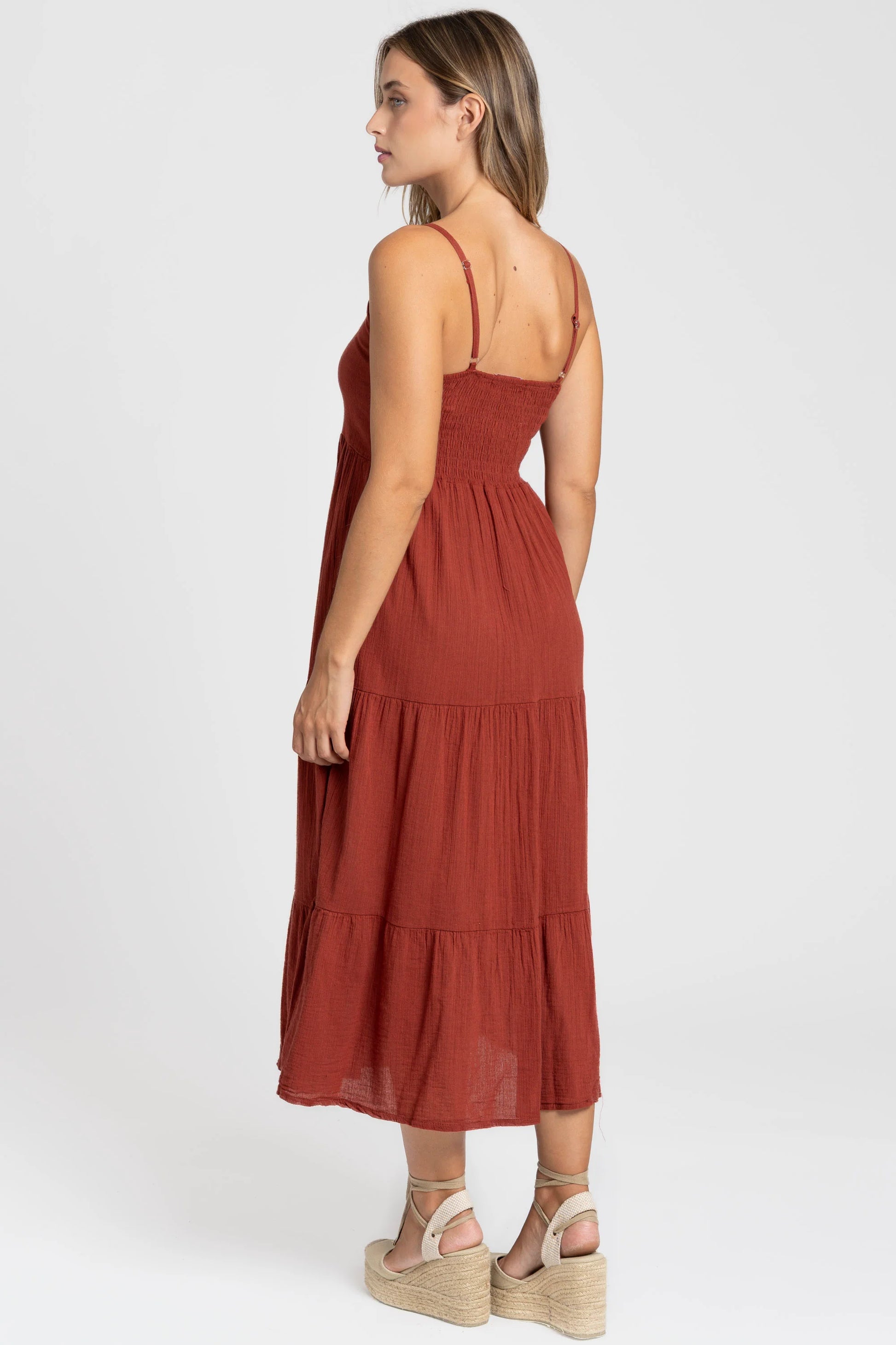 Vestido Largo Siena Algodón con tirantes finos - Color Teja