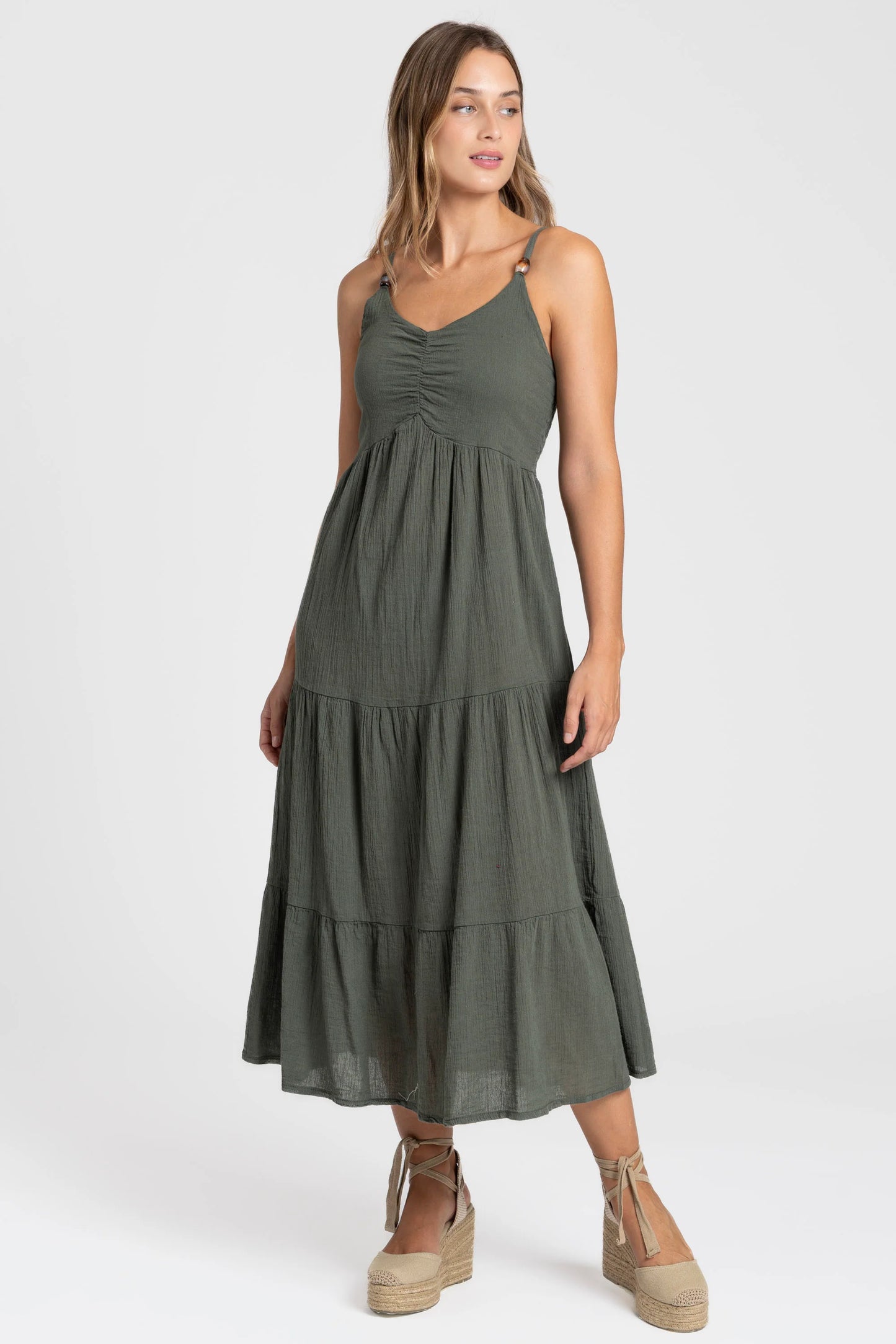 Vestido Largo Siena Algodón con tirantes finos - Color Caqui