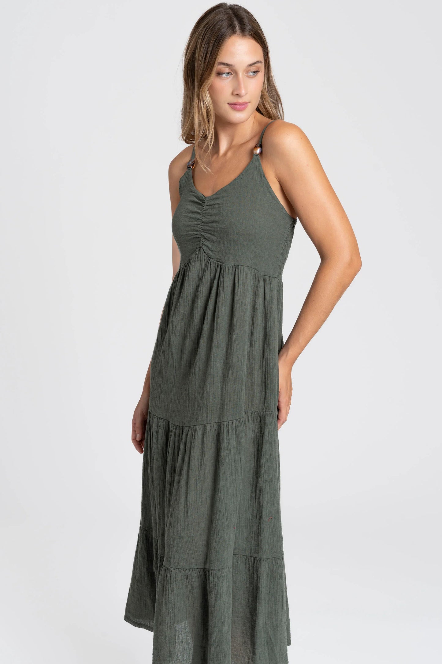 Vestido Largo Siena Algodón con tirantes finos - Color Caqui